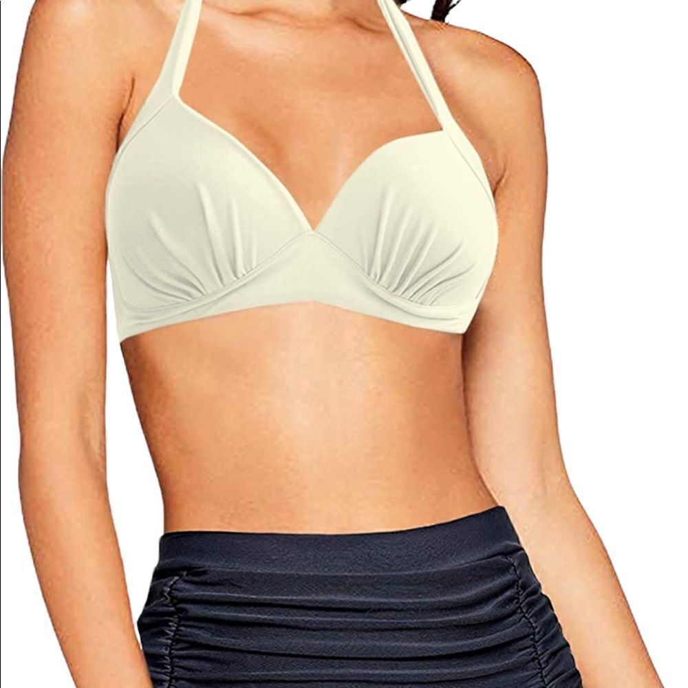FUTURINO Women's Vintage 50s Plaid Pattern Halter swimming Bikini Top sz M